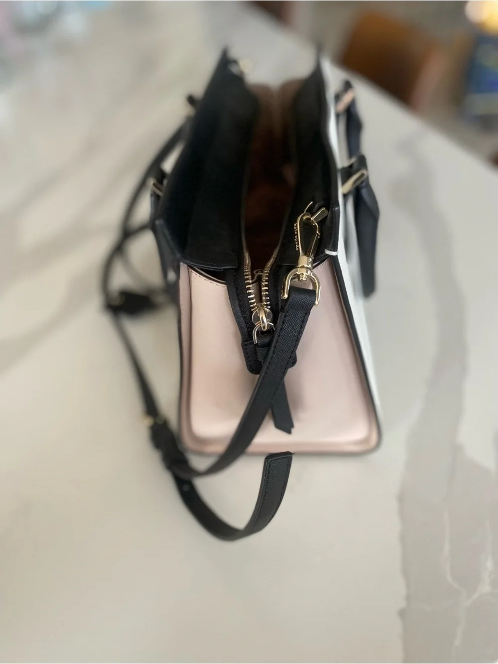 Kate Spade New York Black White Colorblock Medium Satchel Zip Detachable Strap